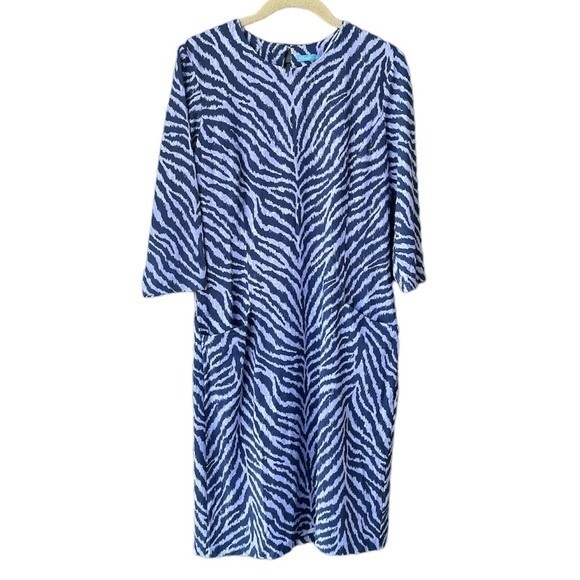J. McLaughlin Navy Zebra Strip Catalina Cloth Long Sleeve Dress - Picture 1 of 8